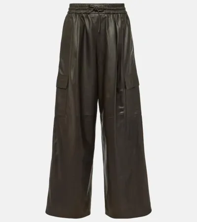 Yves Salomon Leather Cargo Pants In Brown