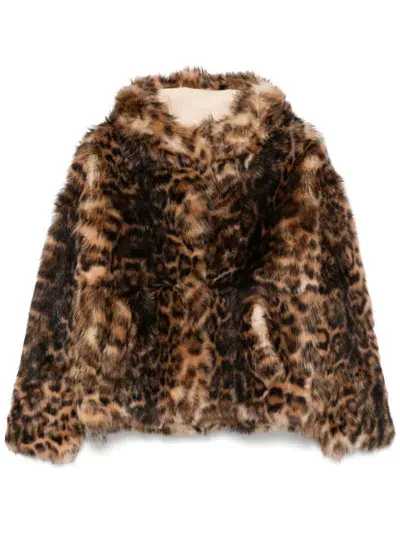 Yves Salomon Leopard-print Jacket In Neutrals