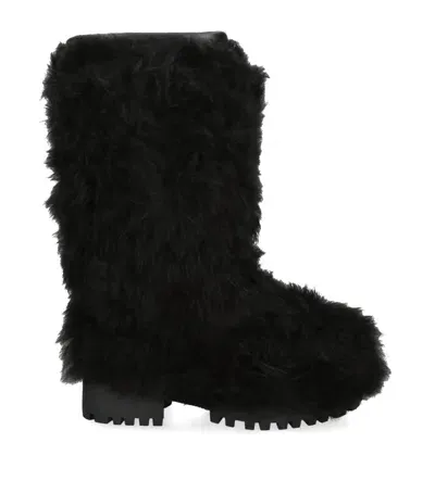 Yves Salomon Merino Fur Ankle Boots In Black