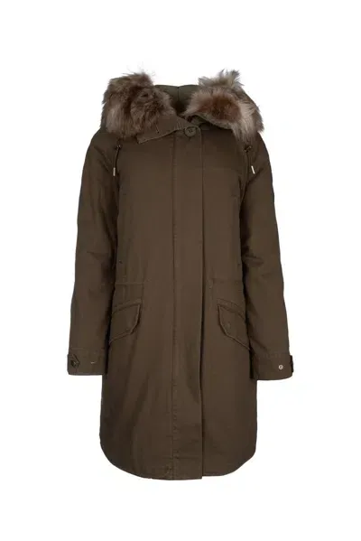 Yves Salomon Padded Hooded Parka In Green