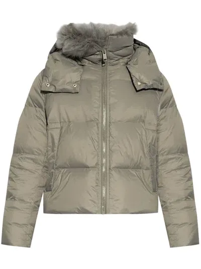 Yves Salomon Shearling-collar Padded Jacket In Grey