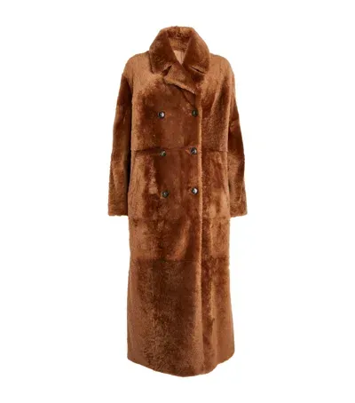 Yves Salomon Shearling Double-breasted Coat In Brown