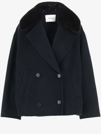 Yves Salomon Wool And Cashmere Double-breasted Coat In Blue