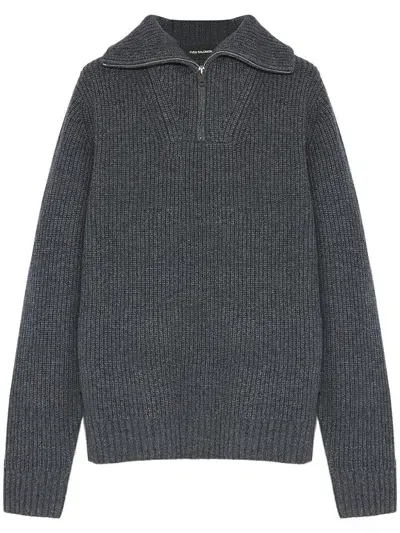 Yves Salomon Zip-up Ribbed Knit Sweater In Grey