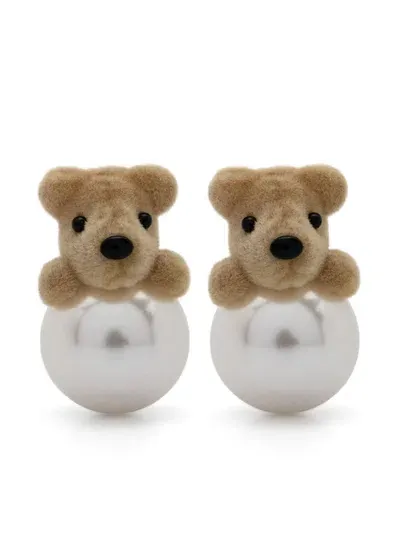 Yvmin Teddy Bear-motif Earrings In Silver/brown