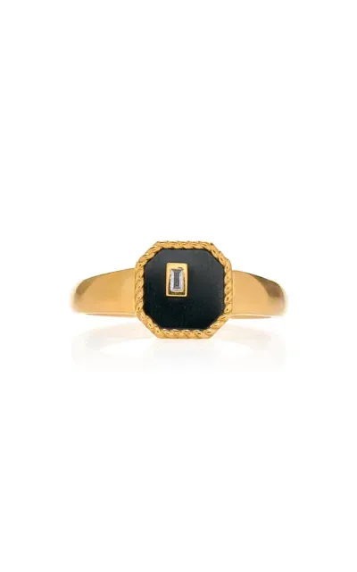 Yvonne Léon 9k Yellow Gold; Diamond; And Onyx Ring In Black