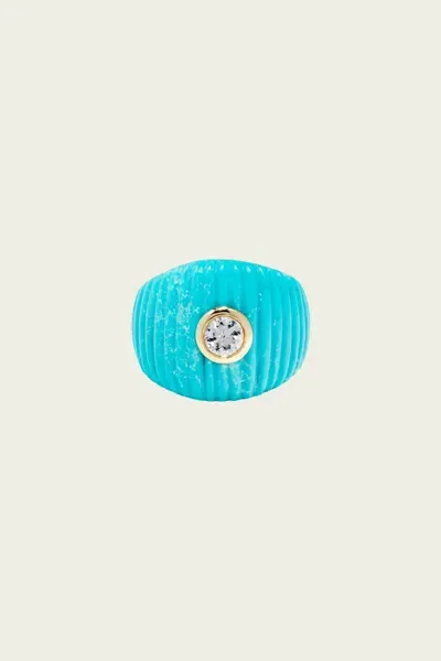 Yvonne Léon Bague Maxi Berlingot Ring In Turquoise & Yellow Gold In Blue