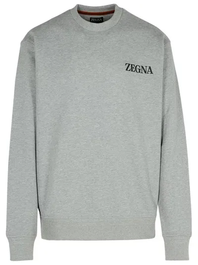 Z Zegna Logo Detailed Crewneck Sweatshirt In Grey