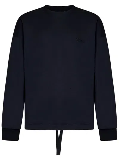 Z Zegna Logo Embroidered Drawstring Hem Crewneck Sweatshirt In Blue