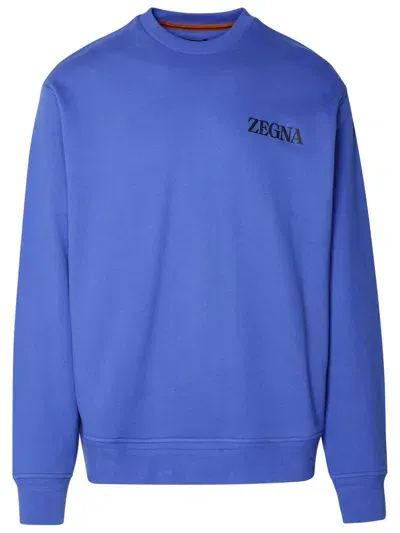 Z Zegna Logo Prrinted Crewneck Sweatshirt In Blue