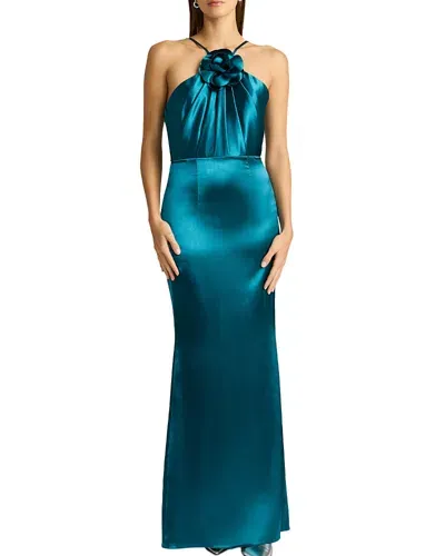 Zac Posen Flower Neck Gown In Aquamarine