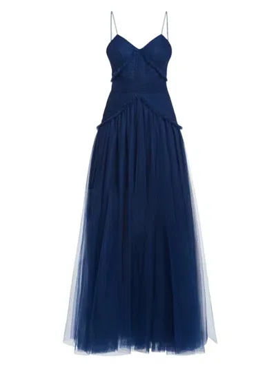 Zac Posen Sleeveless Pleated Tulle Gown In Knight