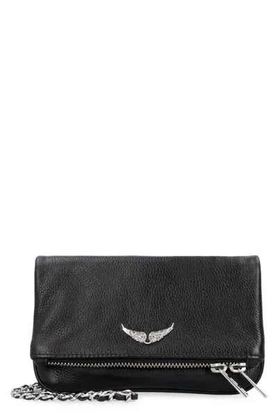 Zadig &amp; Voltaire Rock Nano Pebbled Leather Clutch In Noir