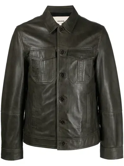 Zadig & Voltaire Button-up Lambskin Jacket In Green