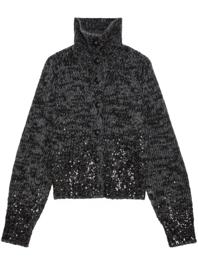 Zadig & Voltaire Cashmere-blend Sequin-embellished Cardigan In Anthracite