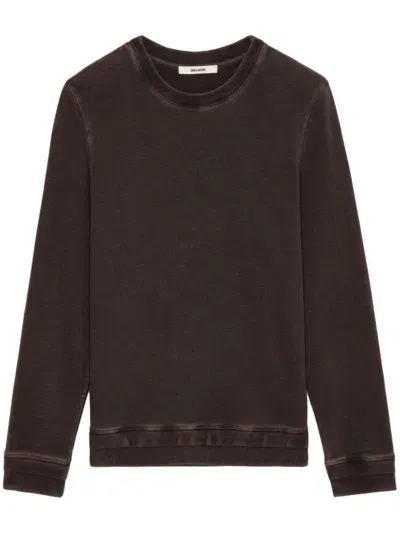 Zadig & Voltaire Chevron-embroidered Organic-cotton Sweatshirt In Braun