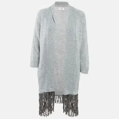 Pre-owned Zadig & Voltaire Delux Grey Cashmere Knit Open Front Fringed Cardigan Xs/s