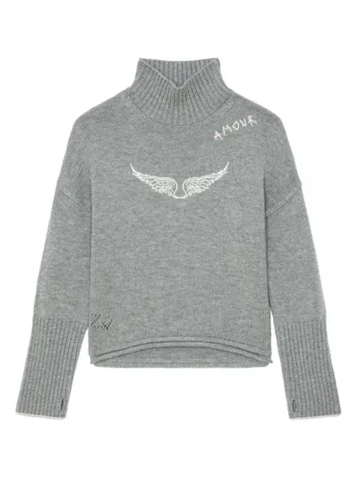 Zadig & Voltaire Kids' Distressed Sweater In Grey