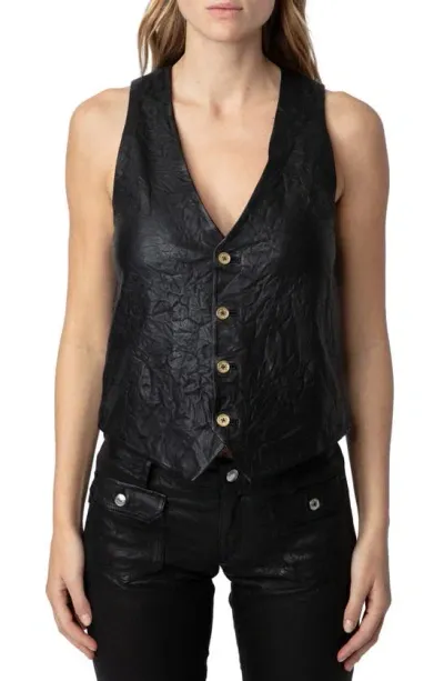 Zadig & Voltaire Emilie Cuir Froisse Leather Vest In Noir