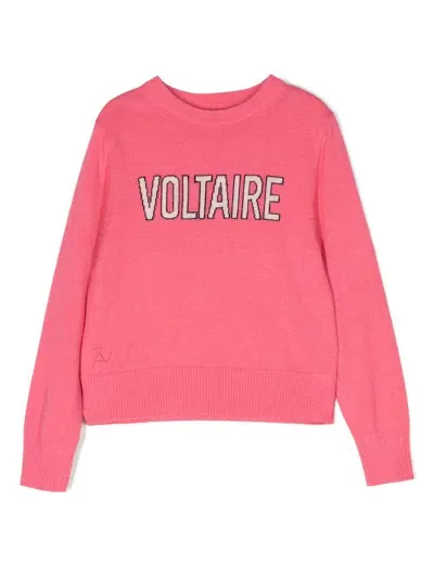 Zadig & Voltaire Kids' Logo Intarsia-knit Crew-neck Jumper In Red