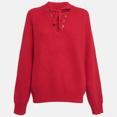 Pre-owned Zadig & Voltaire Red Rib Knit Lace-up Kassy Lc Sweater L