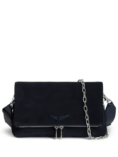 Zadig & Voltaire Rocky Suede Shoulder Bag In Black