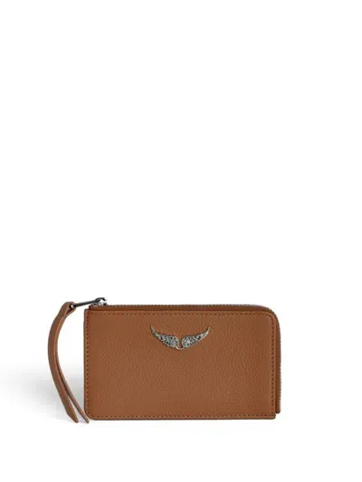 Zadig & Voltaire Wings-plaque Cardholder In Brown