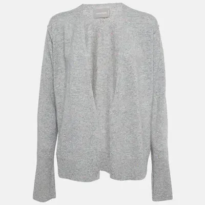 Pre-owned Zadig & Voltaire Zadig And Voltaire Grey Textured Cashmere Open Front Cardigan L