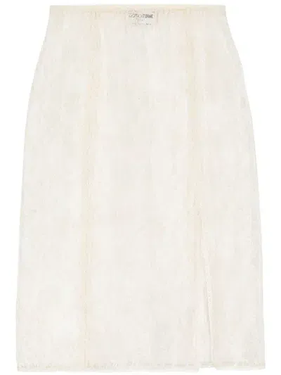 Zadig & Voltaire Justicia Floral-lace Skirt In Nude & Neutrals