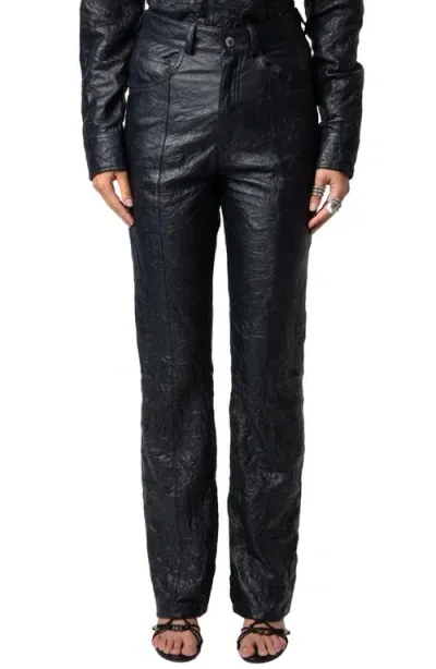 Zadig & Voltaire Poete Crinkled Leather Trousers In Encre