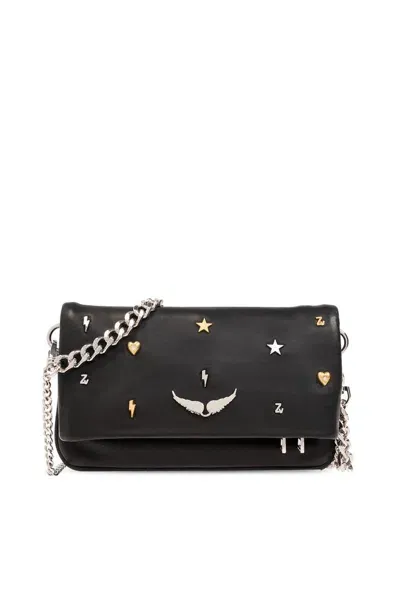 Zadig & Voltaire Womens Noir Rock Lucky Charm-embellished Suede Clutch Bag In Black