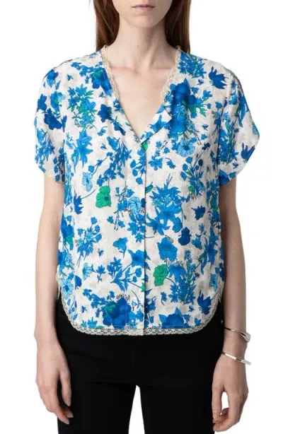 Zadig & Voltaire Tiffiny Kreppbluse Mit Blumen-print In Ecru