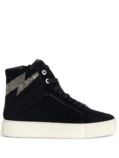 Zadig & Voltaire Zv1747 High Flash High-top Platform Trainers In Noir