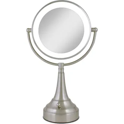 Zadro Lighted Makeup Mirror With 10x/1x Magnification, Battery & Cordless In Satin Nickel