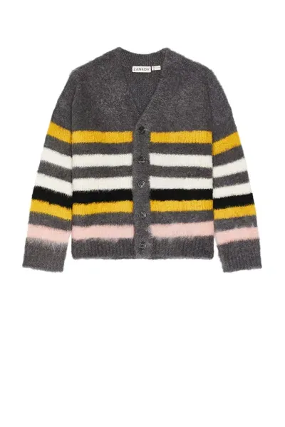 Zankov Tommy V Neck Cardigan In Anthracite Multi