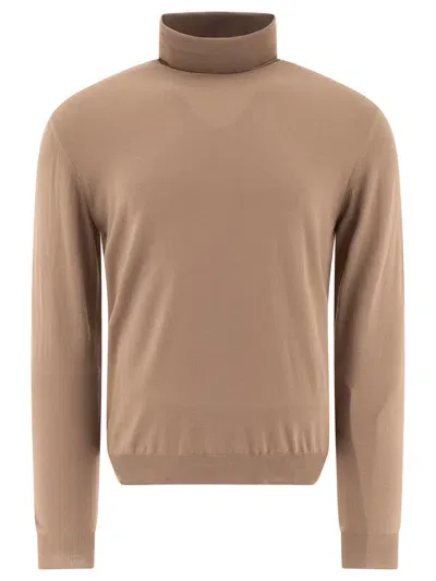 Zanone Flexwool Turtleneck Sweater In Brown