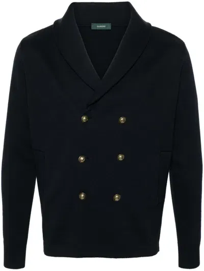 Zanone Virgin-wool Double-breasted Jacket In Blau