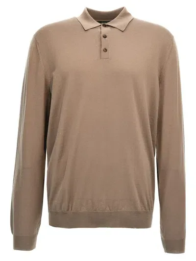 Zanone Wool Polo Shirt In Beige