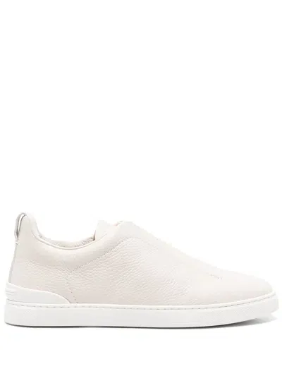 Zegna Sneakers Aus Strukturiertem Leder In White