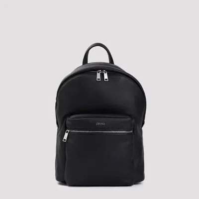 Zegna Black Deerskin Hoodie Backpack