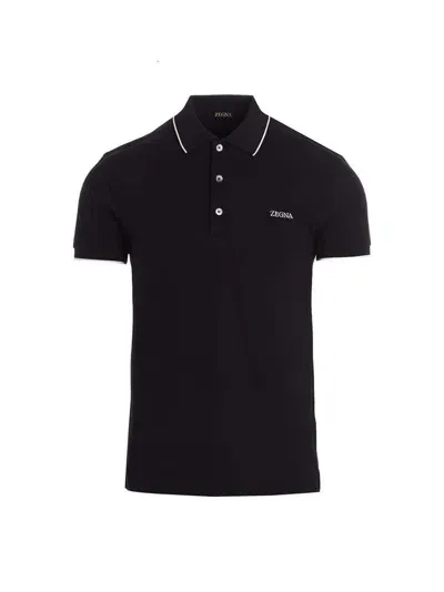 Zegna Embroidered Logo Polo Shirt In Blue