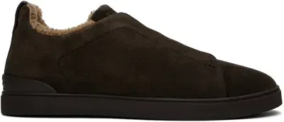 Zegna Brown Suede Triple Stitch Sneakers