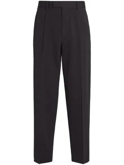 Zegna Cotton-blend Tapered Trousers In Brown