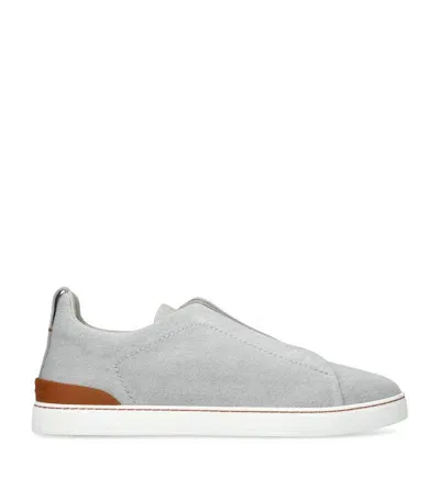 Zegna Denim Triple Stitch Sneakers In Grau