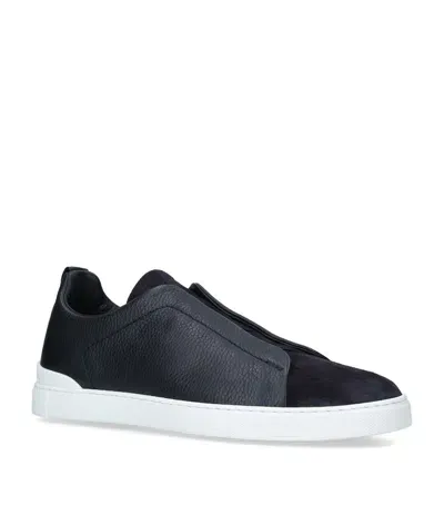 Zegna Leather Triple Stitch Sneakers In Black