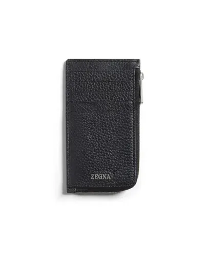 Zegna Logo Detail Zipped Wallet In Black