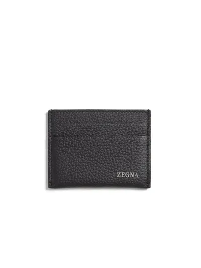 Zegna Logo Plaque Simple Card Case In Black