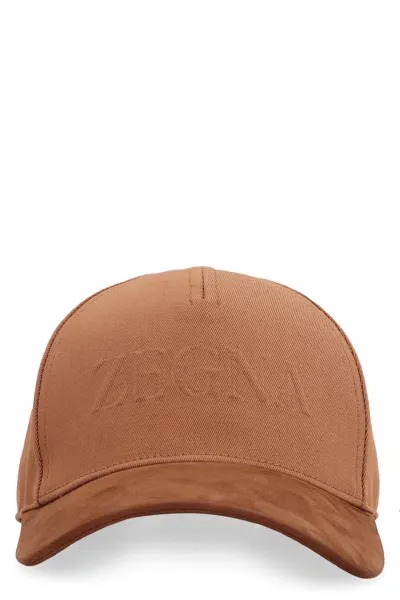 Zegna Logo Baseball Cap In Saddle Brown