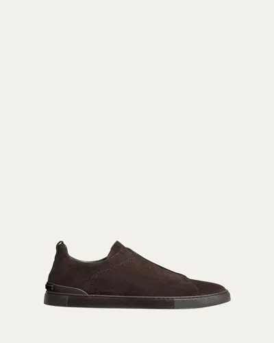 Zegna Slip-on Triple Stitch Sneakers In Medium Brown