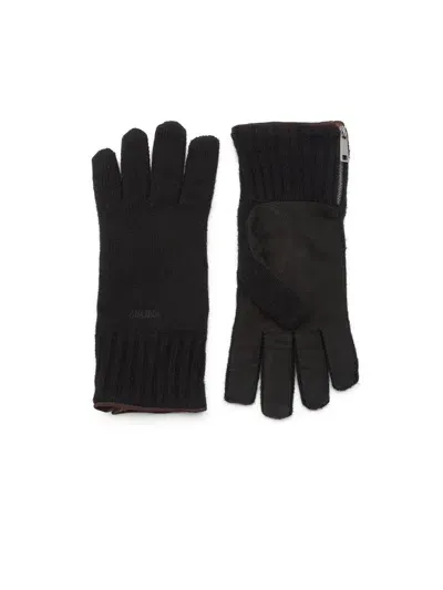 Zegna Oasi Logo-embroidered Cashmere Gloves In Black